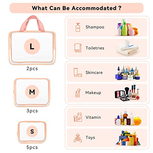 10 PCS Clear Travel Bags for Toiletries (Orange-Pink)