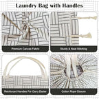 Canvas Laundry Bag with Handles & Drawstring 30"Wx35"H (Geometry Grid L+ / L+ 30"Wx 35"H┃1 Pack)