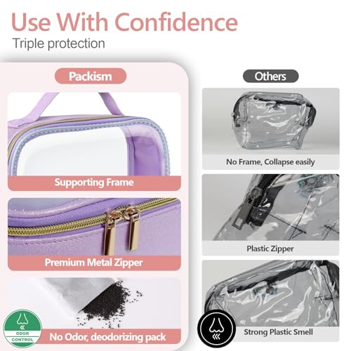 Clear Makeup Bag Travel (01-2 Purple / Fashion/Texture Series (1 Large 1 Medium))