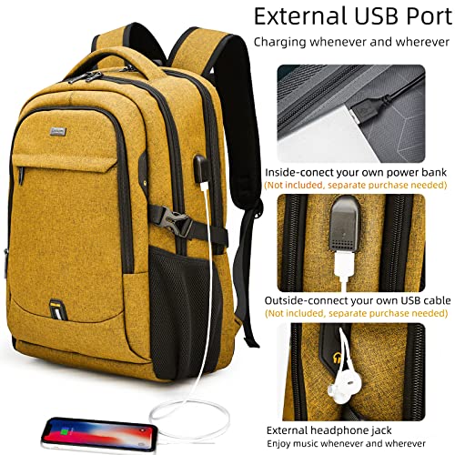 17 Inch Laptop Backpack for Travel Water Resistant College Backpack for Women Laptop Bag with USB Charging Port Work Backpack (Yellow / 17 Inch)
