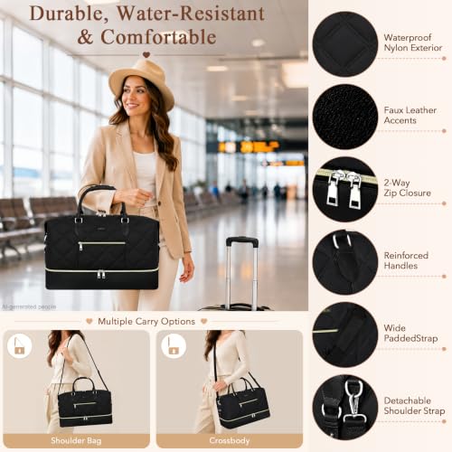 Weekender Bag for Women 21.5" Travel Duffel Large Carry On Bag 3PCS (Large / 8c-Black)