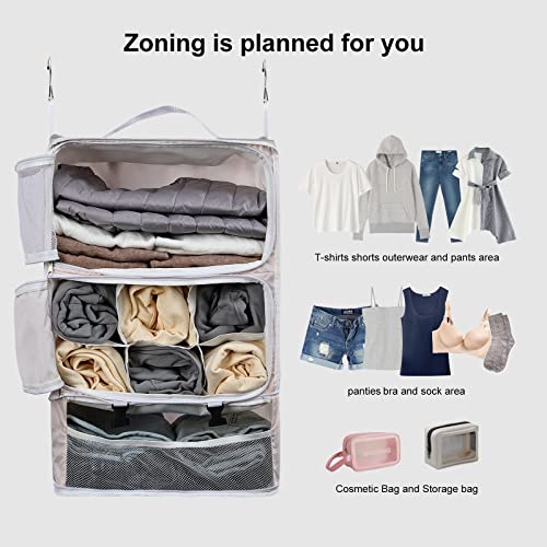 Travel Portable Hanging Shelves Closet Organizer Packing Luggage Storage with Multifunctional and Foldable Invisible Compartment (Pink / X-Large)