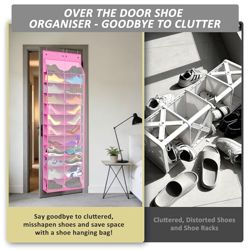 24 Pair Over Door Shoe Organizer for Family & Kids (12-Tier / 24 Rose Quartz)