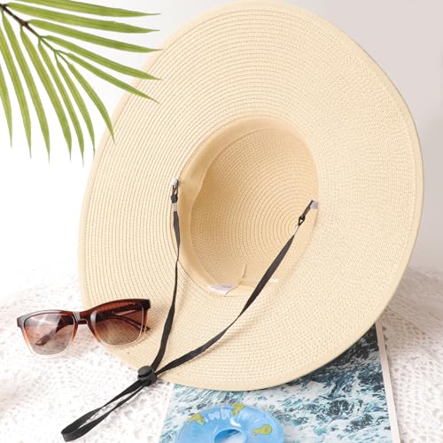 Womens Sun Straw Hat Bowknot Hat Summer Wide Brim Bucket Hats Foldable Beach Sun Hats Roll up UPF 50+ (1 Pack Bowknot Hat: Beige, 4.7" Brim)