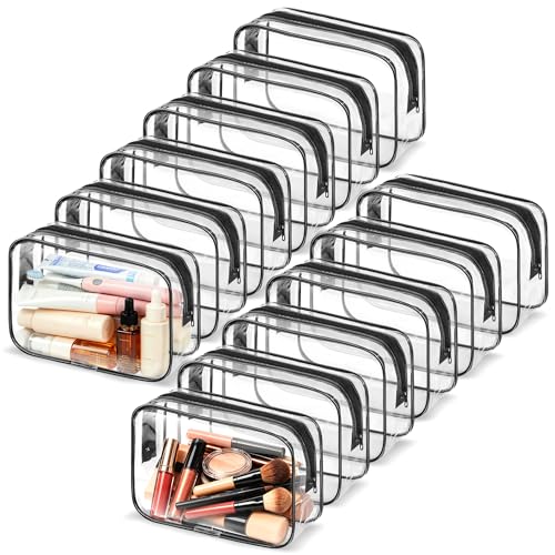 12 Pcs Clear Toiletry Bag PVC Waterproof Zippered PVC Cosmetic Makeup Carry Pouch TSA Approved Toiletry Bag for Travel Clear Organizer Storage Bags (Medium / Black)