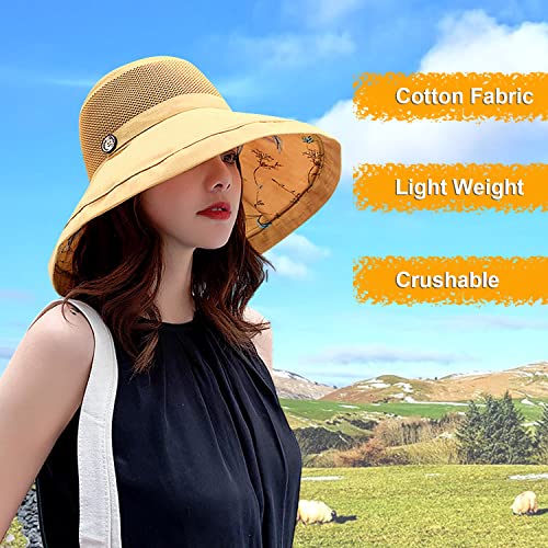 Women Summer Wide Brim Sun Hat Bucket Fishing Hats UV Protection (Medium / M9163-huang)
