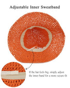 Womens Crochet Straw Sun Hat Foldable Floppy Wide Brim Beach Hat for Summer (One Size / Orange)