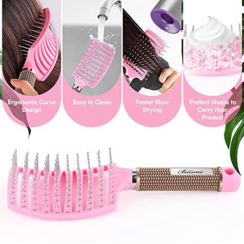 Hair Brush Curved Vented Brush for Faster Blow Drying (pink)