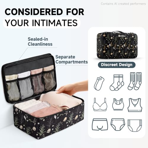 Packing Cubes for Travel (14 Black Flower)
