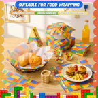 100 Pcs Building Blocks Wax Paper Sheets for Food Wrapping (Colorful / Building Blocks)