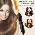 Electric Ceramic Hair Straightener and Curling Iron (Gold)