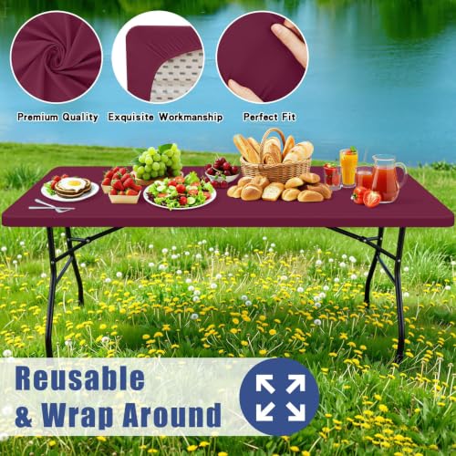 2 Pack Rectangle Spandex Fitted Table Cloth (Jujube Red / 48" x 24" (Rectangular))