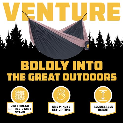 Hammock for Camping Double Hammocks Gear for The Outdoors Backpacking Survival or Travel (Charcoal & Rose / Double)