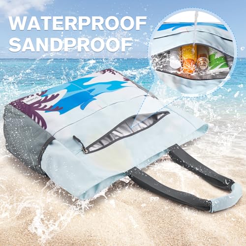 Beach Bag Waterproof Sandproof Large Capacity Foldable for Women (Sunrise Print / 35L)