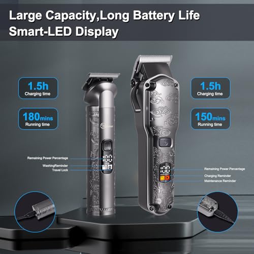 Professional Hair Clippers for Men Beard Trimmer Clippers Set Waterproof T (Grey)