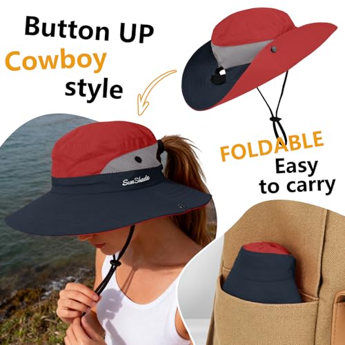 Women's Ponytail Safari Sun Hat (6 3/4-6 7/8 / 1-red)