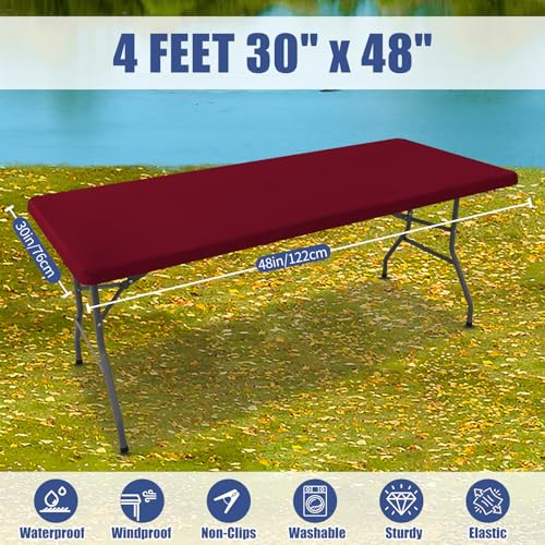 2 Pack Rectangle Spandex Fitted Table Cloth (Wine Red / 48" x 30" (Rectangular))