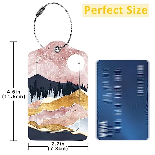 2 Pack Golden Mountains Luggage Tag for Suitcases Colorful Mountains PU Leather Bag Travel Suitcase ID Identifier Baggage Tags for Women Men Travel (Golden Mountains)