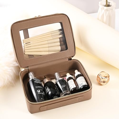 Large Clear Makeup Bags (Taupe / Dual Layer)