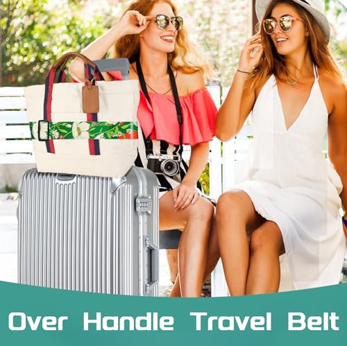 Luggage Straps for Suitcases Travel Belt Accessories Luggage Connector Identifiers Over Handle with Buckle Unique Nylon Adjustable Strap for Sleeping Bag Car Seat Green (White Flower)