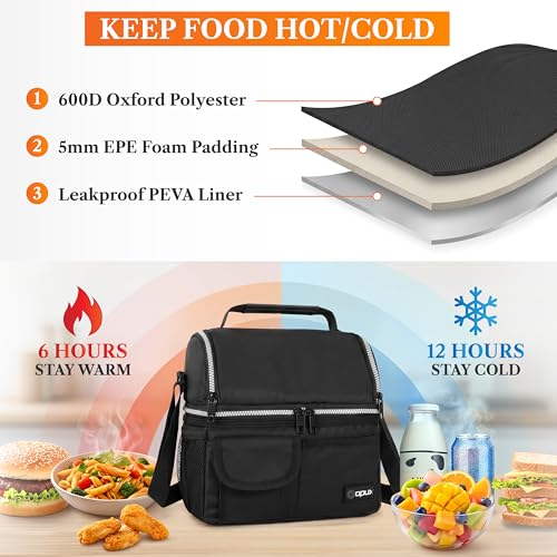 Insulated Lunch Bag Women Men (Black)