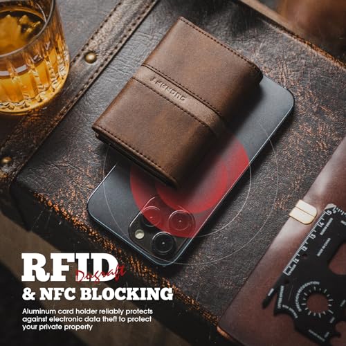 Trifold Card Wallet for Men RFID Blocking with Pop Up Credit Card Holder (Brown)