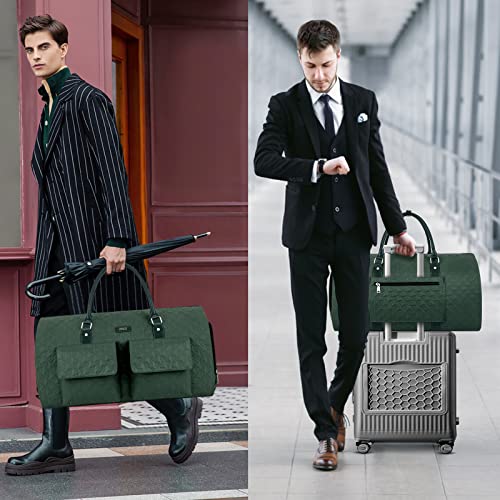 Garment Bag for Travel With Toiletry Bag Convertible Carry On Weekender Bag Large Travel Duffel Bags for Women 2 in 1 Hanging Suitcase Suit Travel Bags for Women & Men 3pcs Set (H-green)