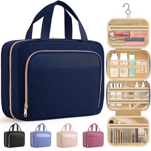 Hanging Travel Toiletry Bag Women Men (Dark Blue / Medium)