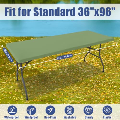 2 Pack Rectangle Spandex Fitted Table Cloth (Sage Green / 96" x 36" (Rectangular))