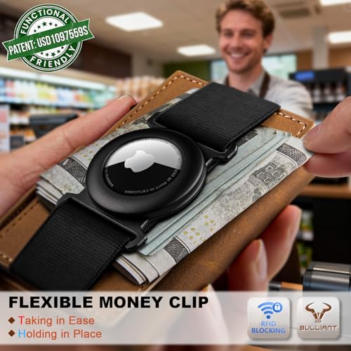 Men Airtag Leather Wallet Metal Case Money Clip (Tiger Eye4328)