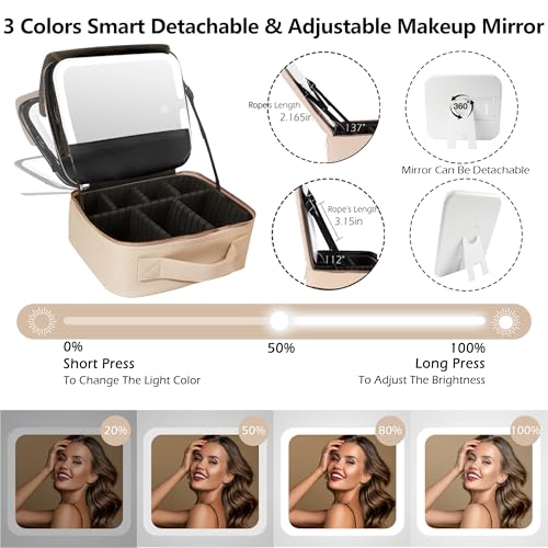 Travel Makeup Bag Cosmetic Bag Makeup Organizer Bag with Lighted Mirror (FleshColor / Woven)