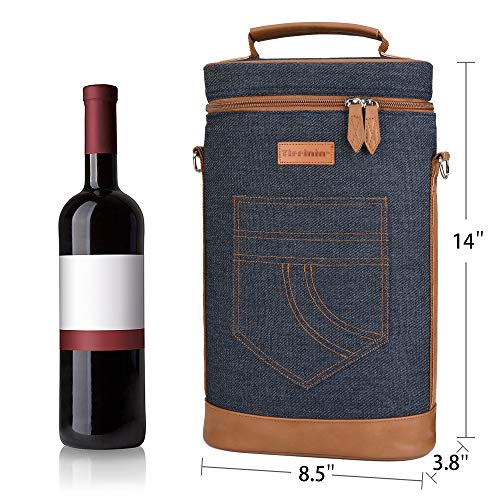 2 Bottle Insulated Wine Tote Carrier Bag (Blue / 2 Bottle-without front pocket)