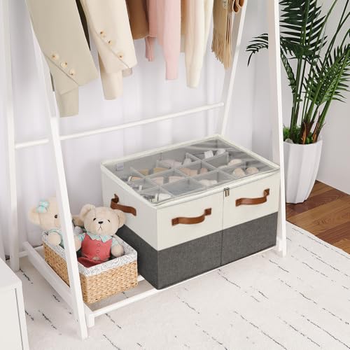 Shoe Organizer for Closet 2 Pack (White&Gray-2Pack / Large(20.87''L x 16.54''W x 13.5''H))
