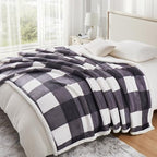 Sherpa Blanket Fleece Throw Blanket Full Queen Plaid Thick Bed Blanket (Dark Grey Checkered / 80"*90")