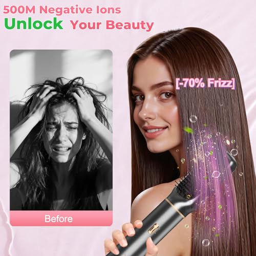5-in-1 Hot Air Styler, Hair Dryer Brush with Auto-Wrap Curlers (Charcoal)