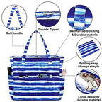 Waterproof Beach Tote Pool Bags for Women Ladies Extra Large Gym Tote Carry On Bag With Wet Compartment for Weekender Travel (Blue White Stripes)