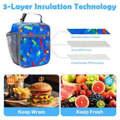 Kids Lunch box Insulated Soft Bag Mini Cooler Back to School Thermal Meal Tote Kit for Girls (Car)