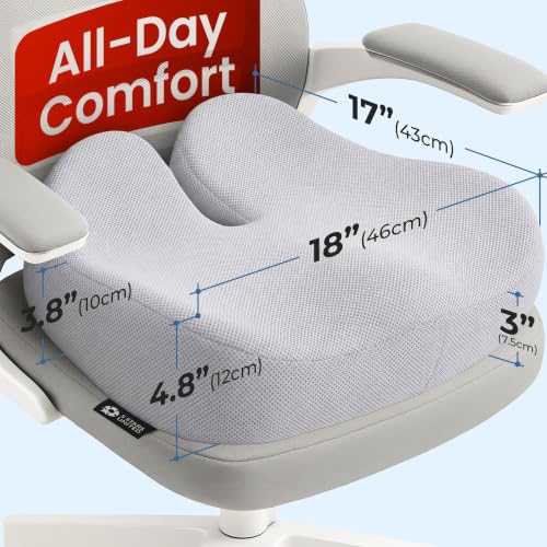 Seat Cushion Memory Foam Chair Pad for Tailbone Pain Relief (Light Gray / XX-Large)