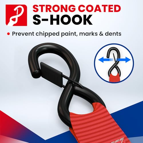 MOCA Heavy Duty Ratchet Straps Tie Down 4 Pack 1.6" x 8 ft (Red / 8ft)