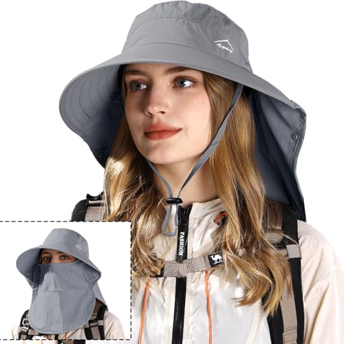 Sun Hat for Men Women with Neck Flap& Removable Face Cover Wide Brim (1pack-dark Grey)