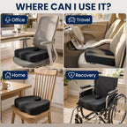 Seat Cushion Memory Foam Chair Cushion for Tailbone Pain Relief (Black / Large)