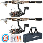 Fishing Rod and Reel Combos Carbon Fiber Telescopic Fishing Pole with Reel Combo Sea Saltwater Freshwater Kit Fishing Rod Kit (7.87 ft / Full Kit with Carrier Case (Pack of 2))