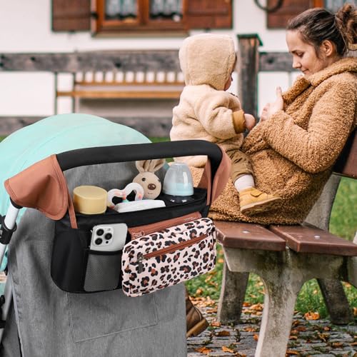 Universal Stroller Organizer with Insulated Cup Holder (Leopard / Classic Organizer)