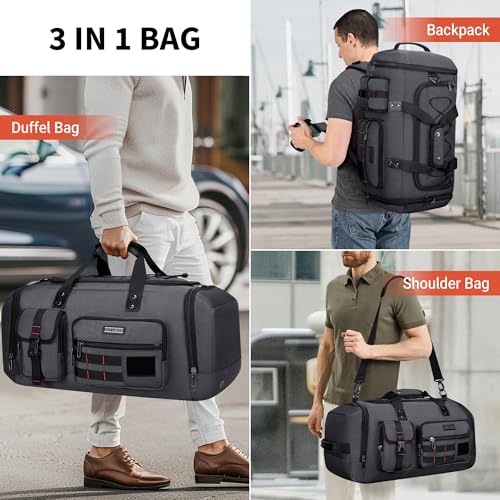 Duffle Bag for Men 3 in 1 Convertible 40L Nylon Gym Travel Backpack (Silvery Grey)