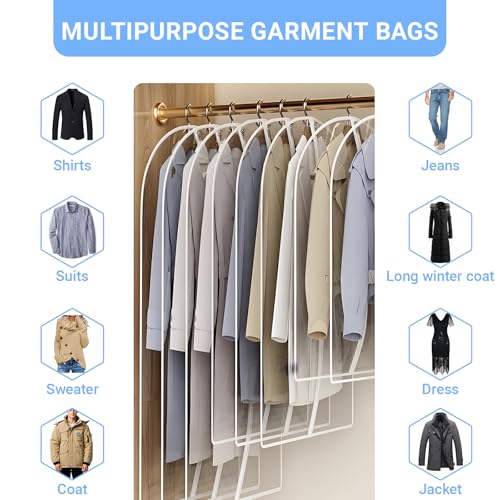 Garment Bags for Hanging Clothes 24" x 60" Coat Covers for Closet Foldable Washable Dress Bags for Hanging Clothes for Long Dress Dance Costumes Suits Gowns Coats (White / 24''X60'')