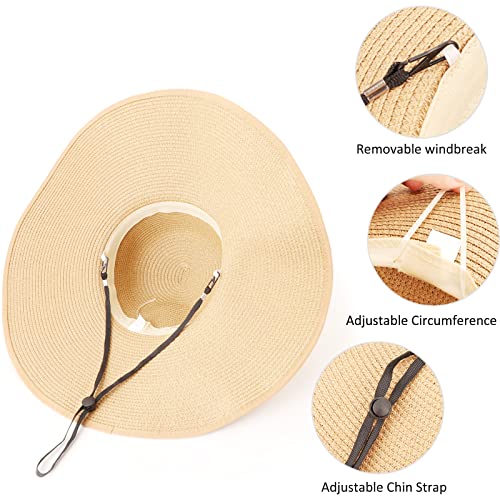 Wide Brim Sun Hat for Women Floppy Straw Hat Summer Beach Hats Fashionable Trendy Hats Sun Protection UPF 50+ (1 Pc：beige+white Dot Hat, 4.7" Brim)