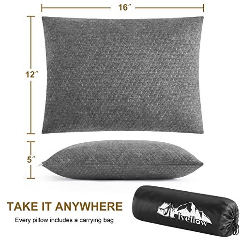 Memory Foam Travel Pillow Compressible Camping Pillow for Sleeping Shredded Memory Foam Pillow Compact Firm Supportive Travel Pillow for Adults Kids Outdoor Backpacking Hiking Essential Gear (S-12 Inchx16 Inch / Grey)