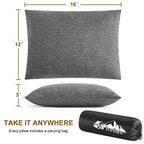 Memory Foam Travel Pillow Compressible Camping Pillow for Sleeping Shredded Memory Foam Pillow Compact Firm Supportive Travel Pillow for Adults Kids Outdoor Backpacking Hiking Essential Gear (S-12 Inchx16 Inch / Grey)