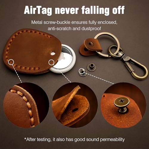Genuine Leather AirTag Holder Compatible with Apple AirTag 2nd Gen & 1st Gen (Black)