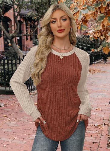 Womens Tops Long Sleeve Shirts Sweaters for Women Fall Teacher Outfits (Small / Caramel Apricot)